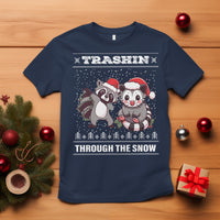Christmas T Shirt Trashin Through The Snow Garbage Gang Opossum Raccoon Santa Hat - Wonder Print Shop