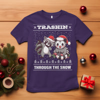 Christmas T Shirt Trashin Through The Snow Garbage Gang Opossum Raccoon Santa Hat - Wonder Print Shop