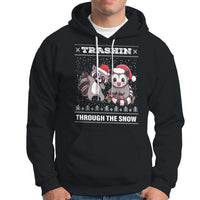 Christmas Hoodie Trashin Through The Snow Garbage Gang Opossum Raccoon Santa Hat - Wonder Print Shop