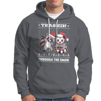 Christmas Hoodie Trashin Through The Snow Garbage Gang Opossum Raccoon Santa Hat - Wonder Print Shop