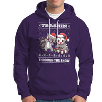 Christmas Hoodie Trashin Through The Snow Garbage Gang Opossum Raccoon Santa Hat - Wonder Print Shop