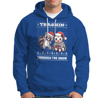 Christmas Hoodie Trashin Through The Snow Garbage Gang Opossum Raccoon Santa Hat - Wonder Print Shop