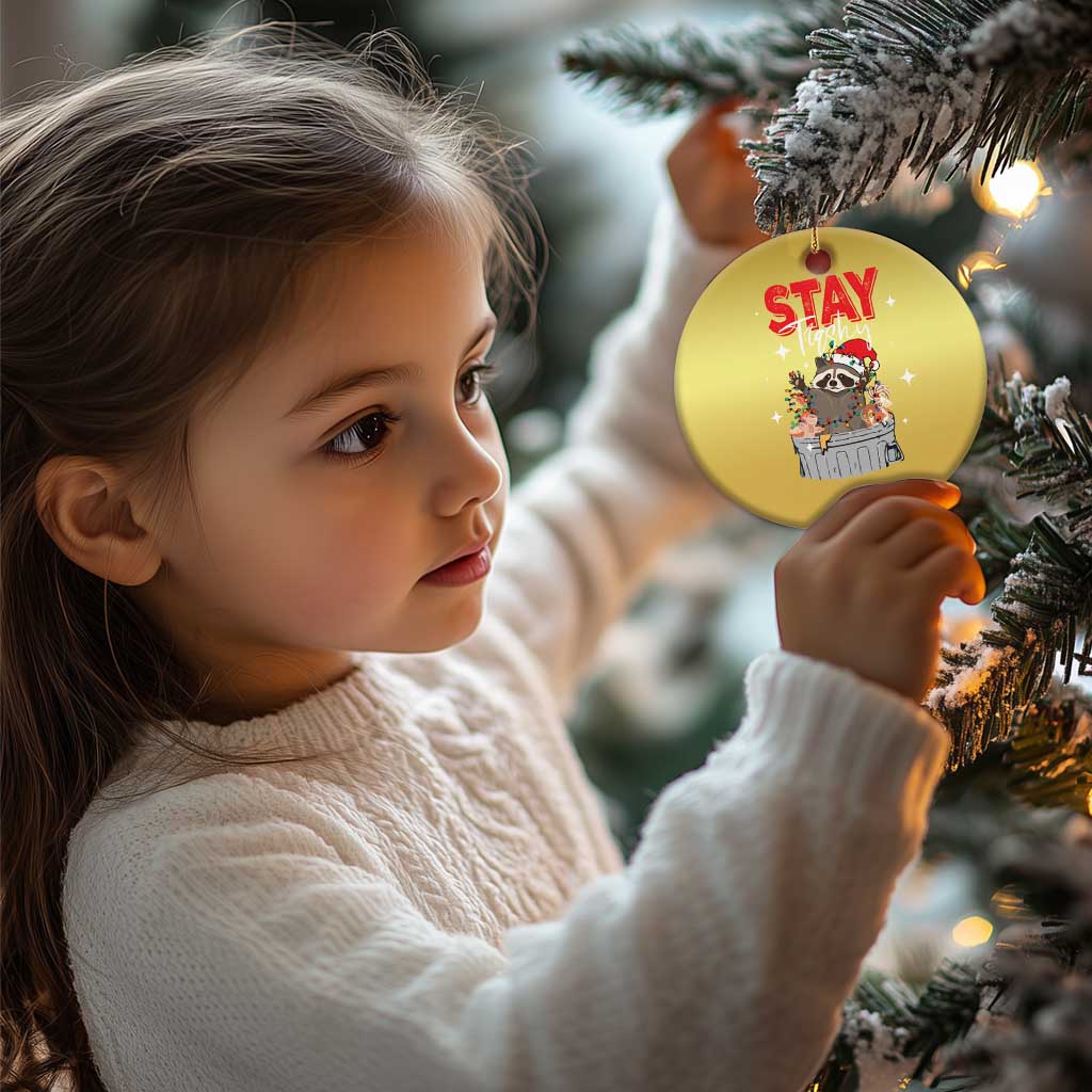 Funny Raccoon Xmas Christmas Ornament Stay Trashy Garbage Trashin Santa Hat - Wonder Print Shop