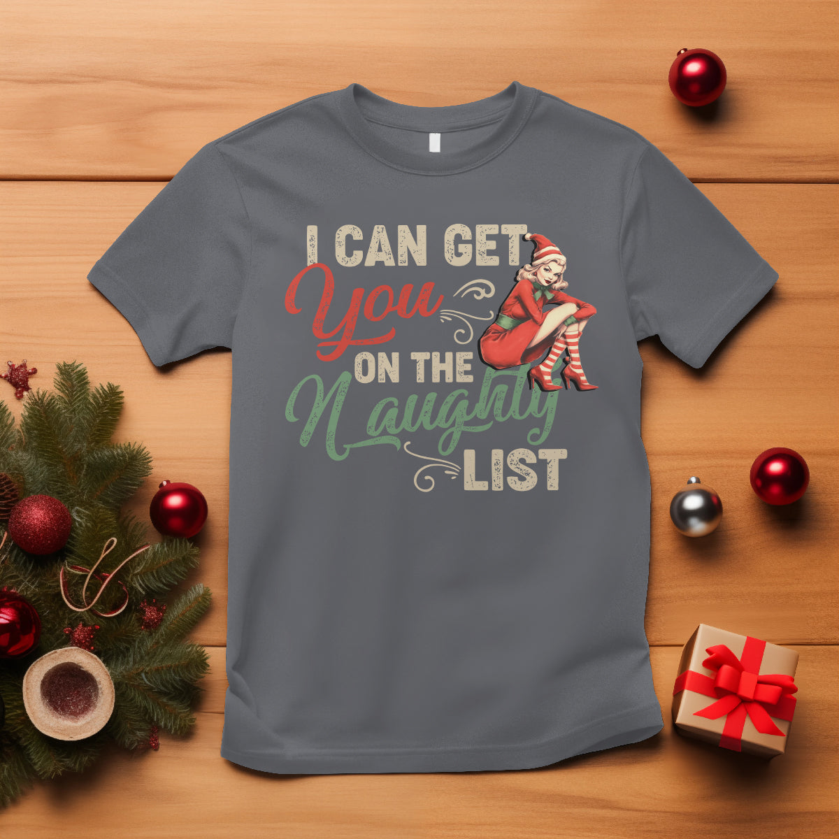 I Can Get You On The Naughty List Santa Lady Vintage Christmas T Shirt - Wonder Print Shop