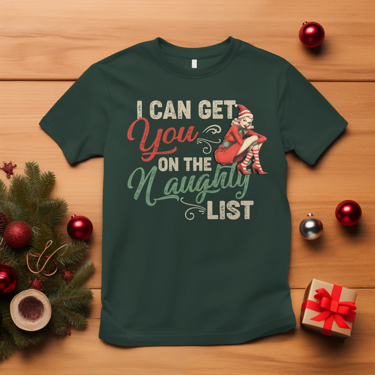 I Can Get You On The Naughty List Santa Lady Vintage Christmas T Shirt - Wonder Print Shop