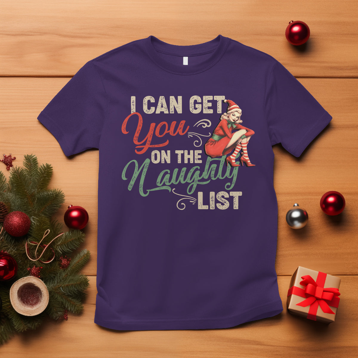 I Can Get You On The Naughty List Santa Lady Vintage Christmas T Shirt - Wonder Print Shop