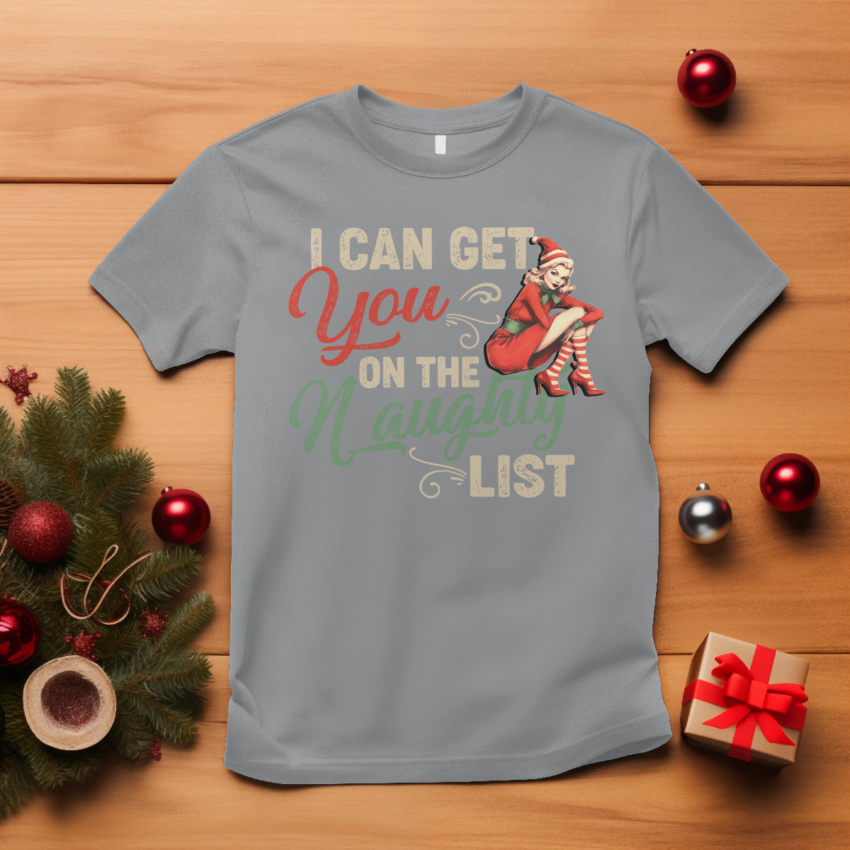 I Can Get You On The Naughty List Santa Lady Vintage Christmas T Shirt - Wonder Print Shop