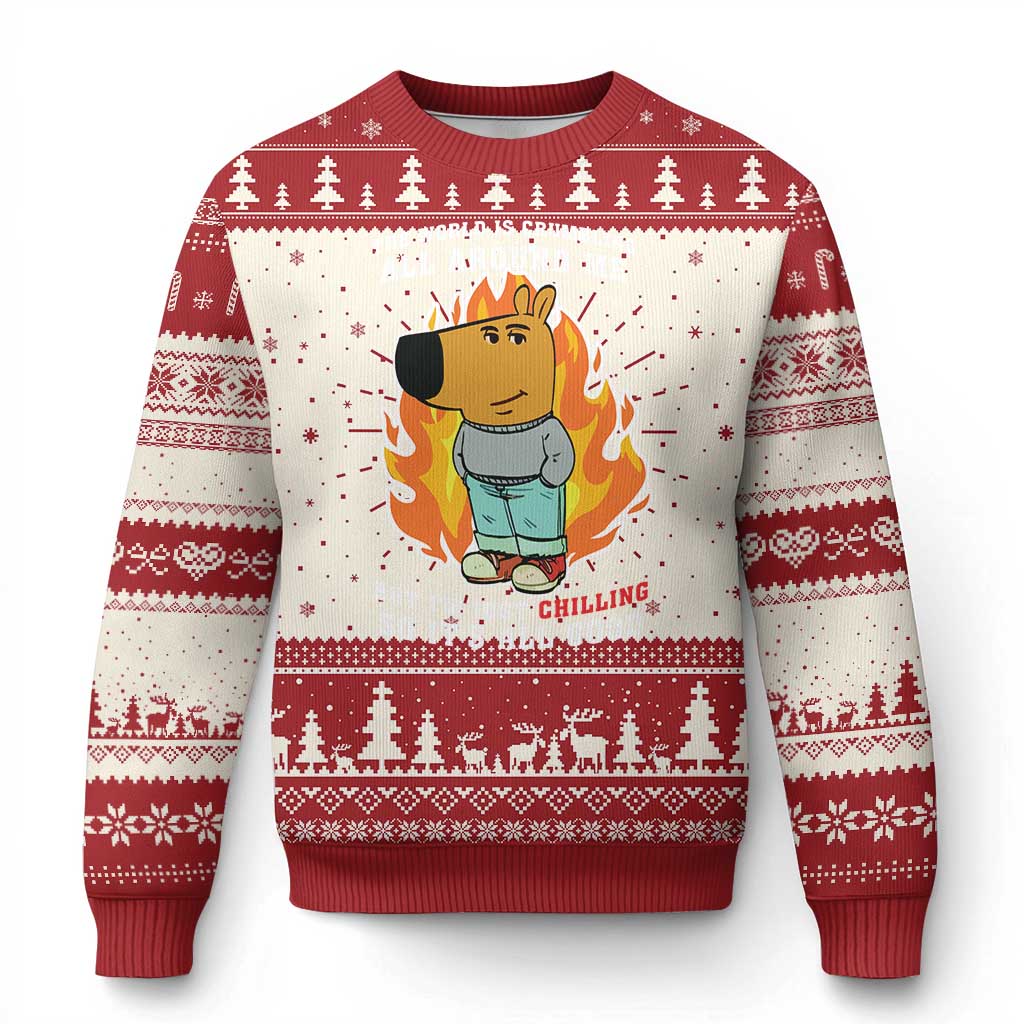 The World Is Crumbling All Around Me But Im Just Chilling So Its All Good Ugly Christmas Sweater - Wonder Print Shop