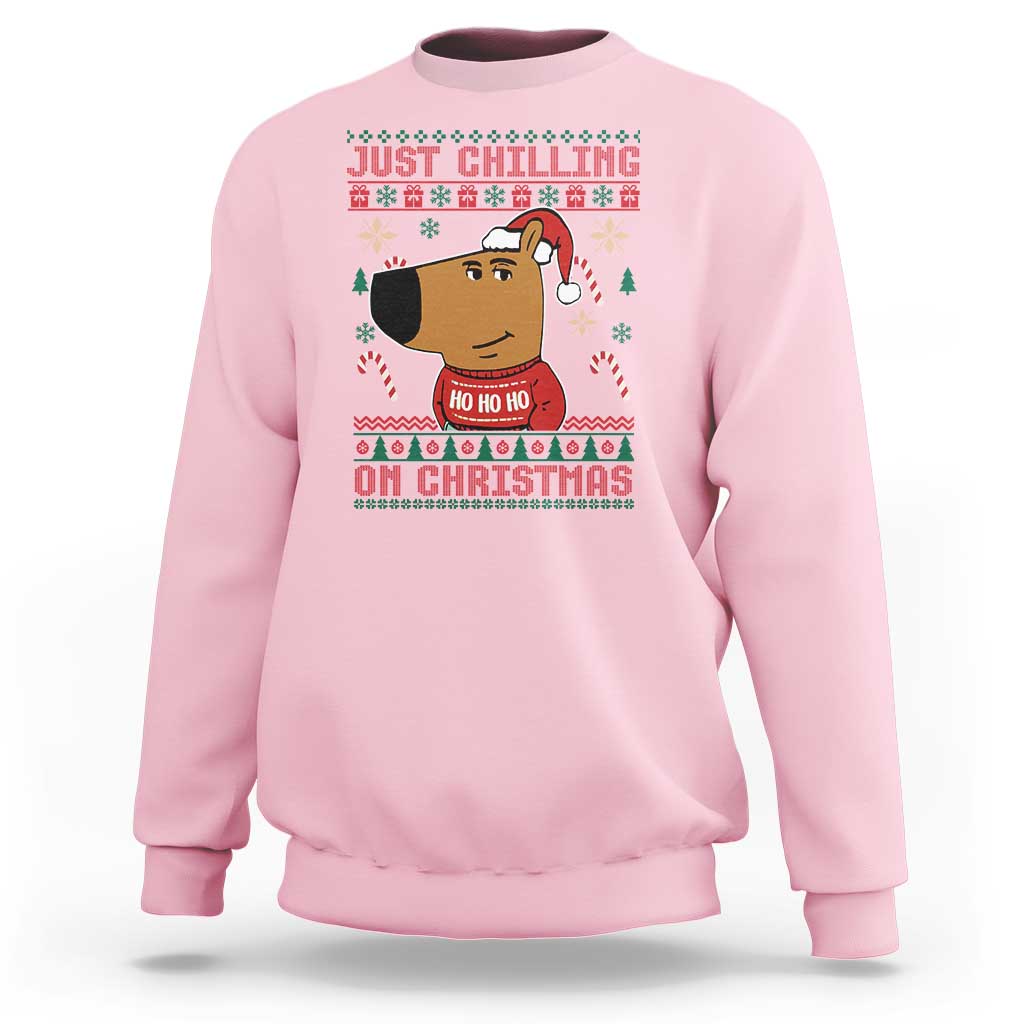 Funny Just Chilling On Christmas Meme Chillin Guy Sweatshirt - Wonder Print Shop