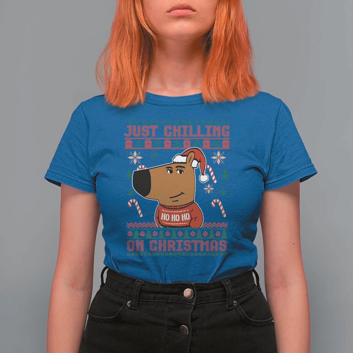 Funny Just Chilling On Christmas Meme Chillin Guy T Shirt For Women - Wonder Print Shop