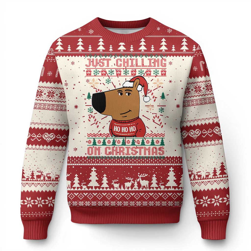 Funny Just Chilling On Christmas Meme Chillin Guy Ugly Christmas Sweater - Wonder Print Shop