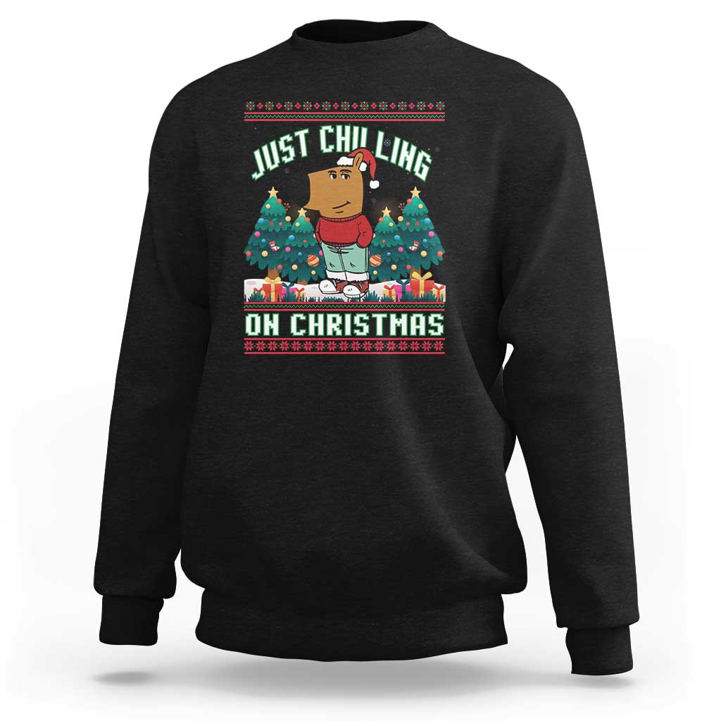 Funny Chillin Guy Just Chilling On Christmas Viral Meme Sweatshirt - Wonder Print Shop