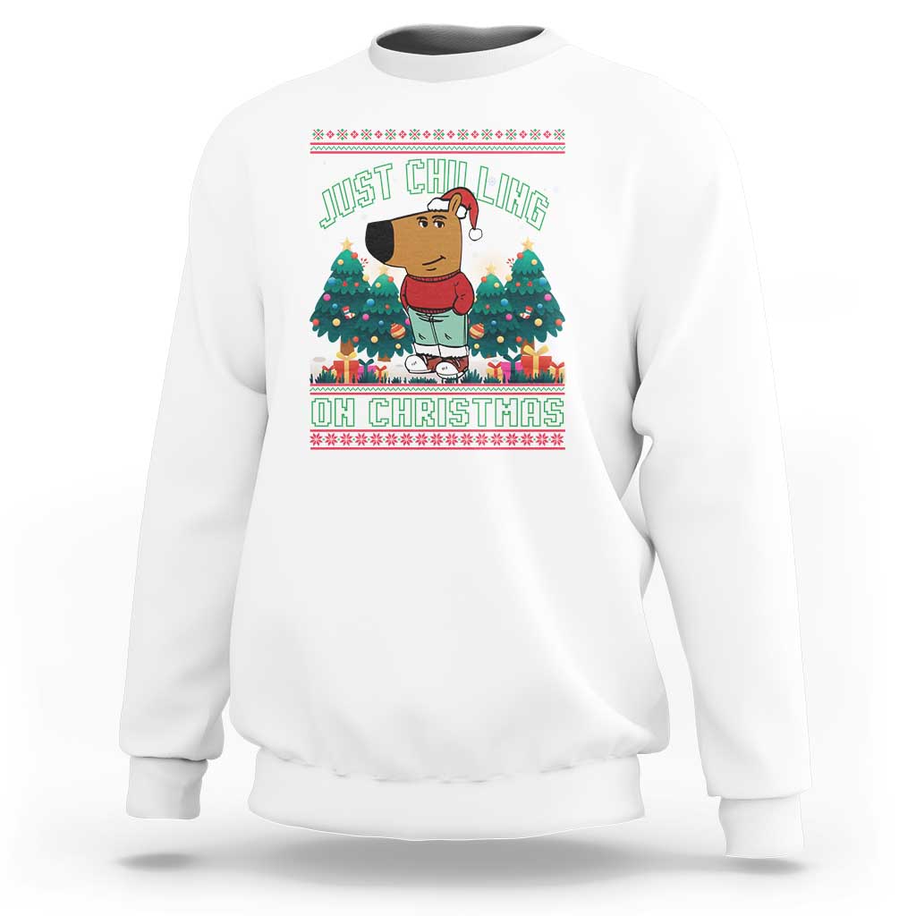 Funny Chillin Guy Just Chilling On Christmas Viral Meme Sweatshirt - Wonder Print Shop