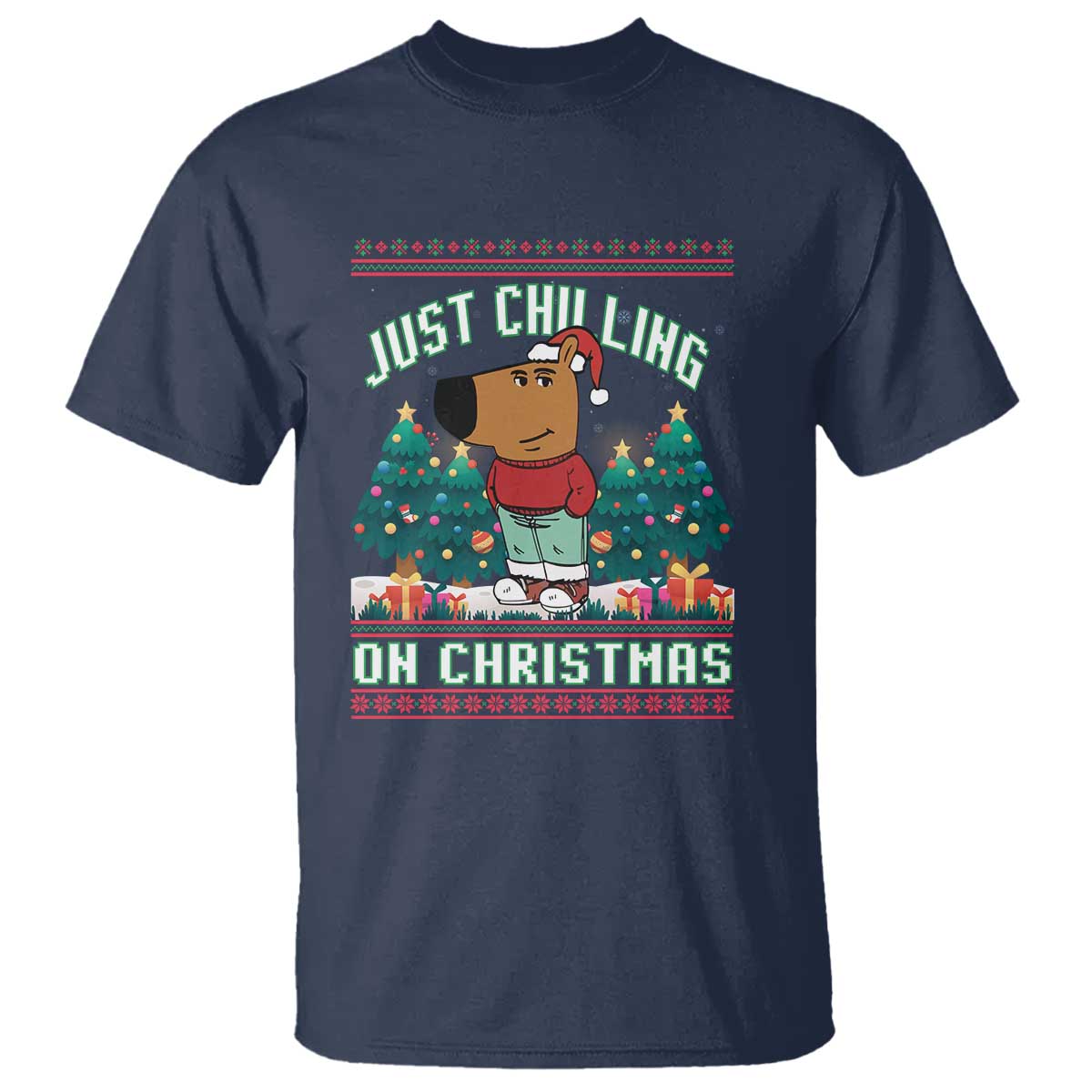 Funny Chillin Guy Just Chilling On Christmas Viral Meme T Shirt - Wonder Print Shop