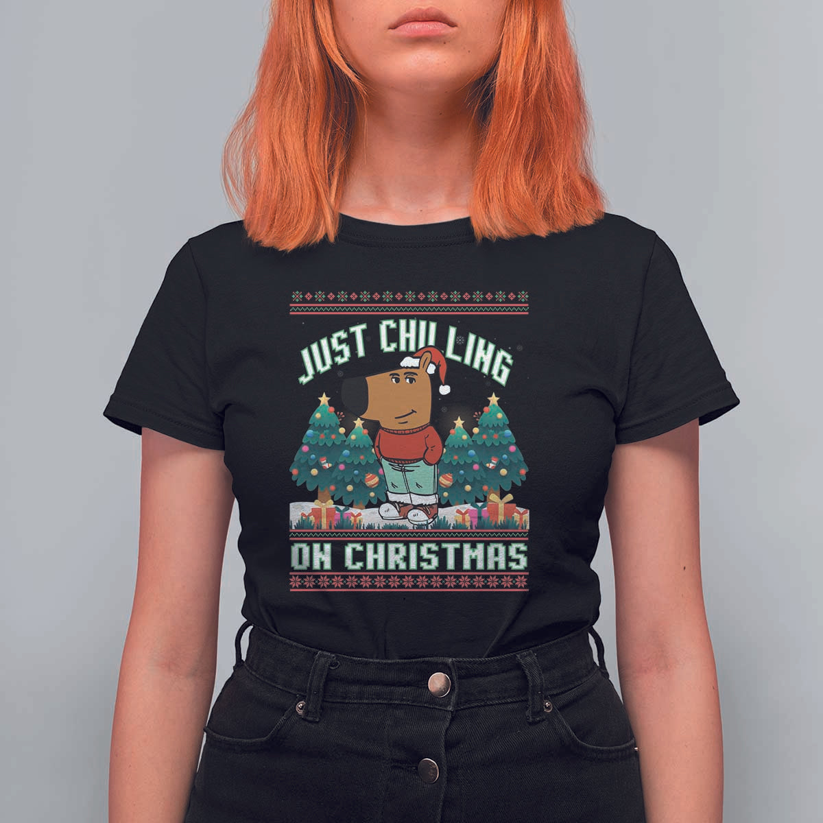 Funny Chillin Guy Just Chilling On Christmas Viral Meme T Shirt For Women - Wonder Print Shop