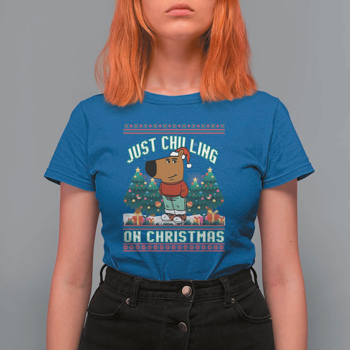 Funny Chillin Guy Just Chilling On Christmas Viral Meme T Shirt For Women - Wonder Print Shop