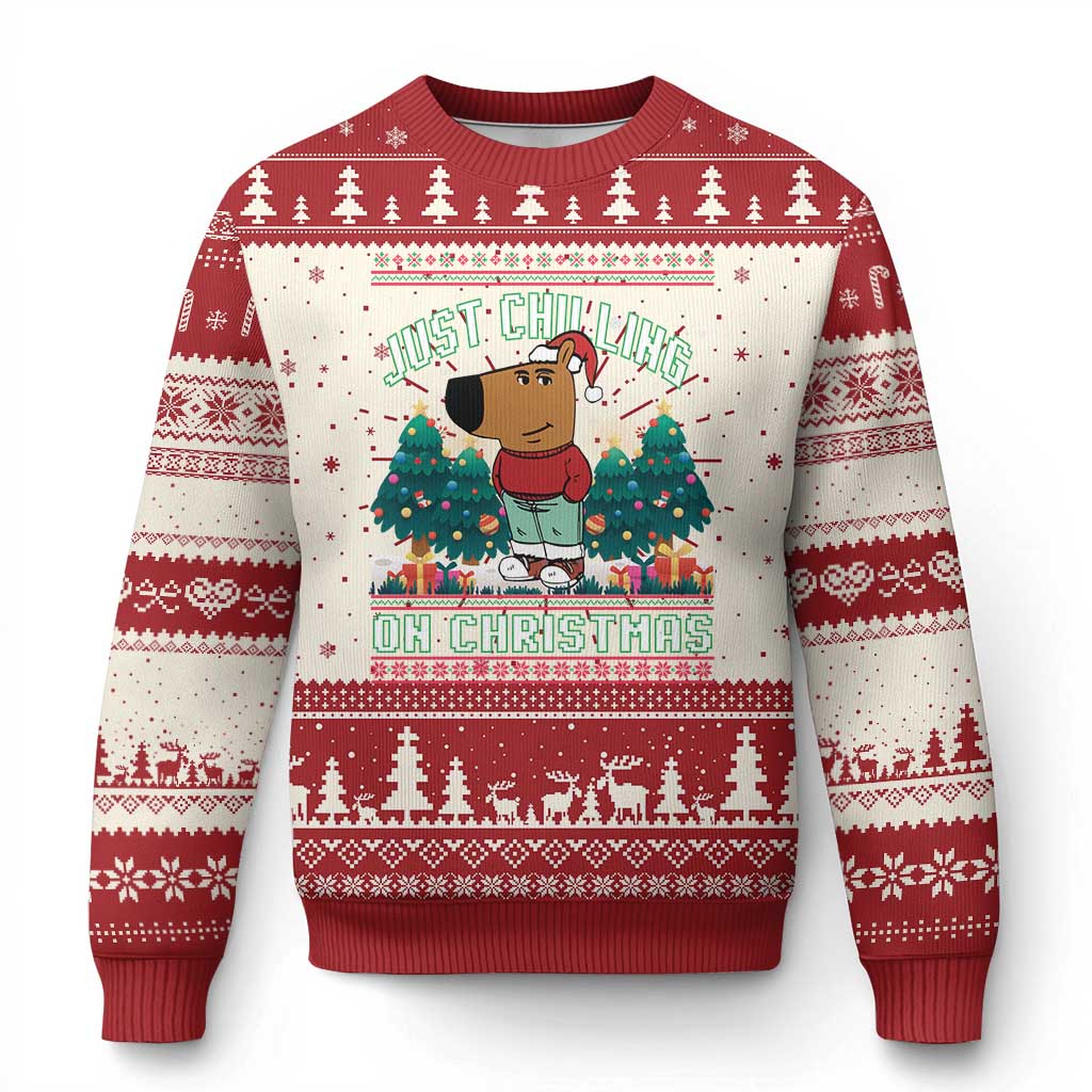 Funny Chillin Guy Just Chilling On Christmas Viral Meme Ugly Christmas Sweater - Wonder Print Shop