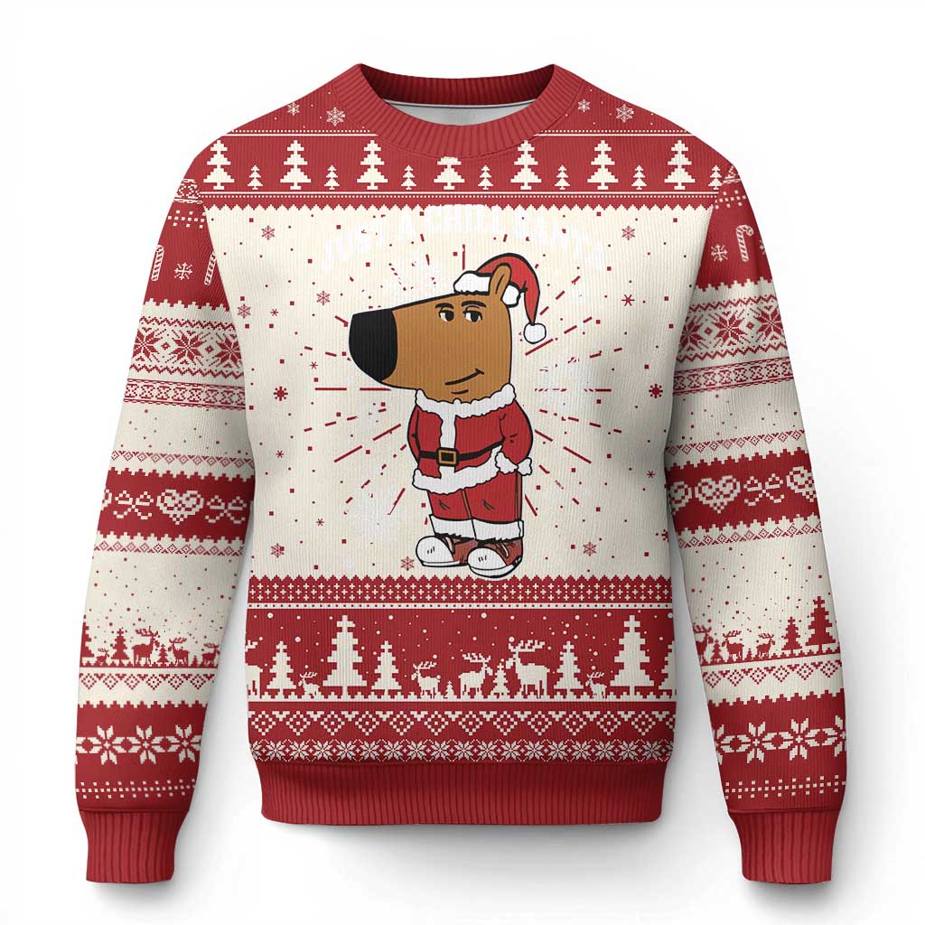 Funny Xmas Meme Just A Chill Santa Ugly Christmas Sweater - Wonder Print Shop