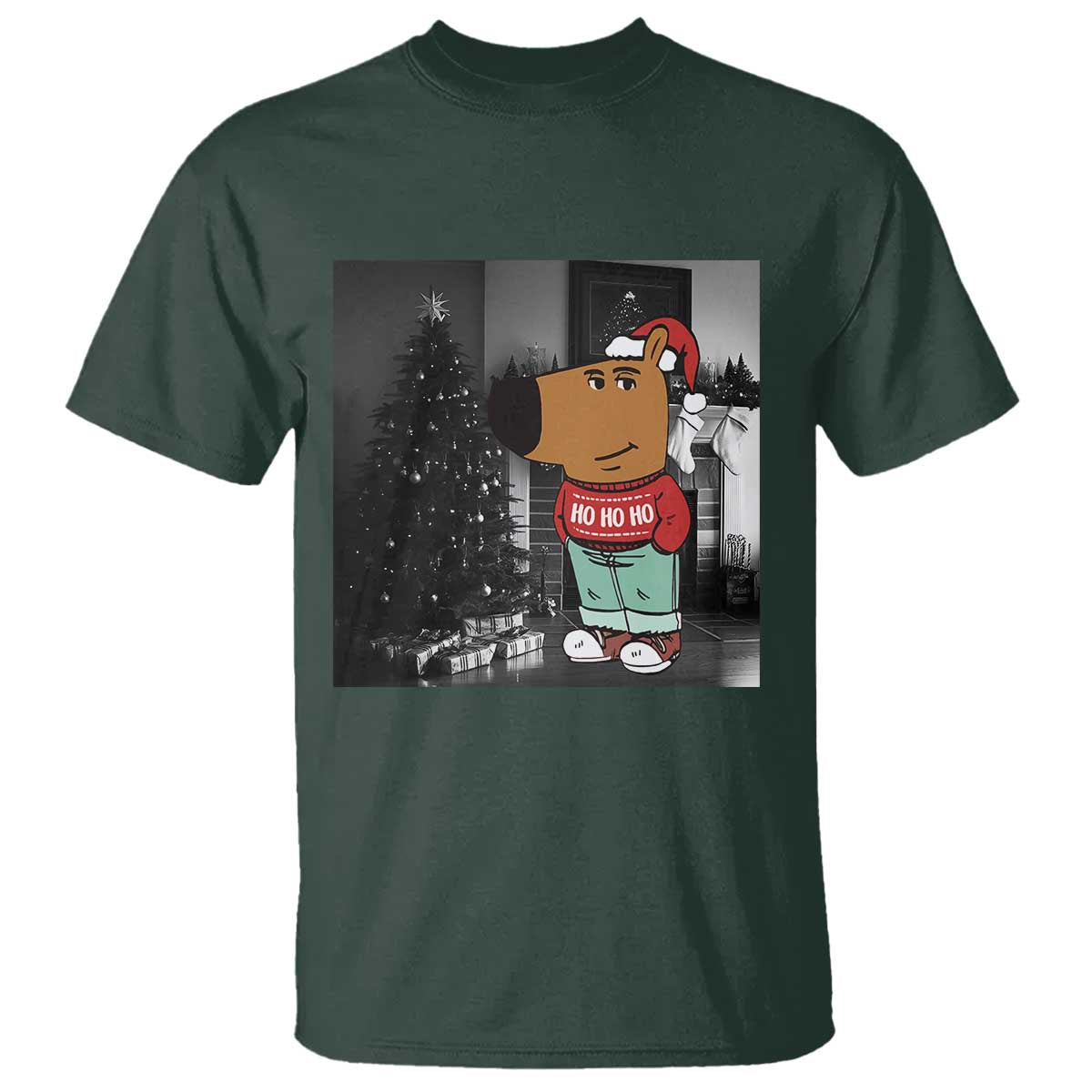 Funny Xmas Meme Chilling Guy Santa T Shirt - Wonder Print Shop