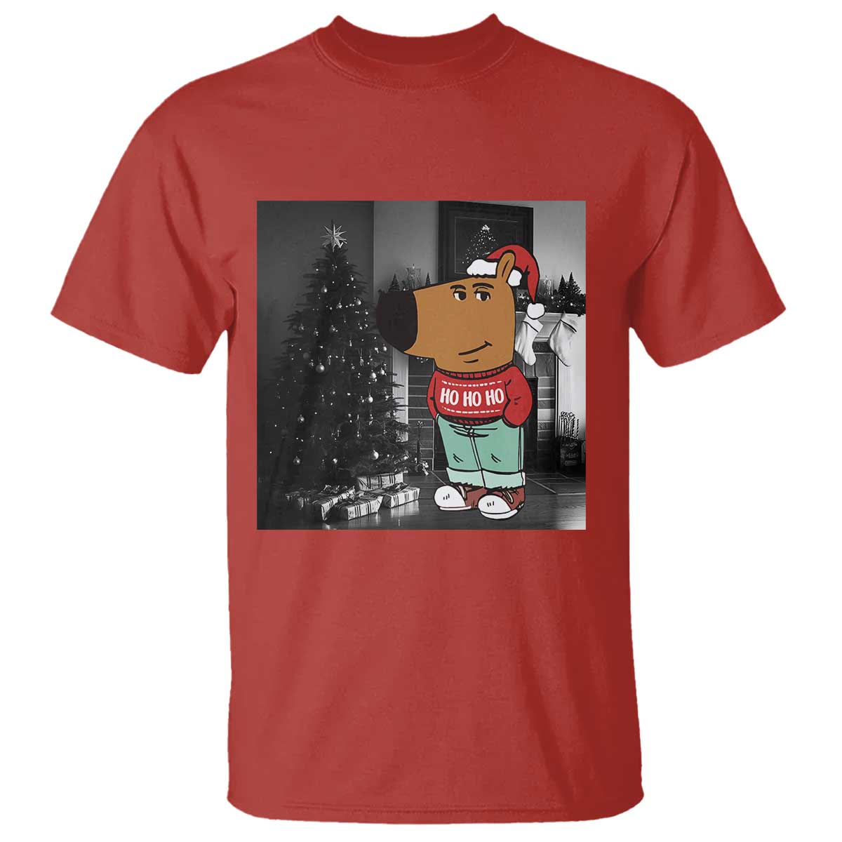 Funny Xmas Meme Chilling Guy Santa T Shirt - Wonder Print Shop
