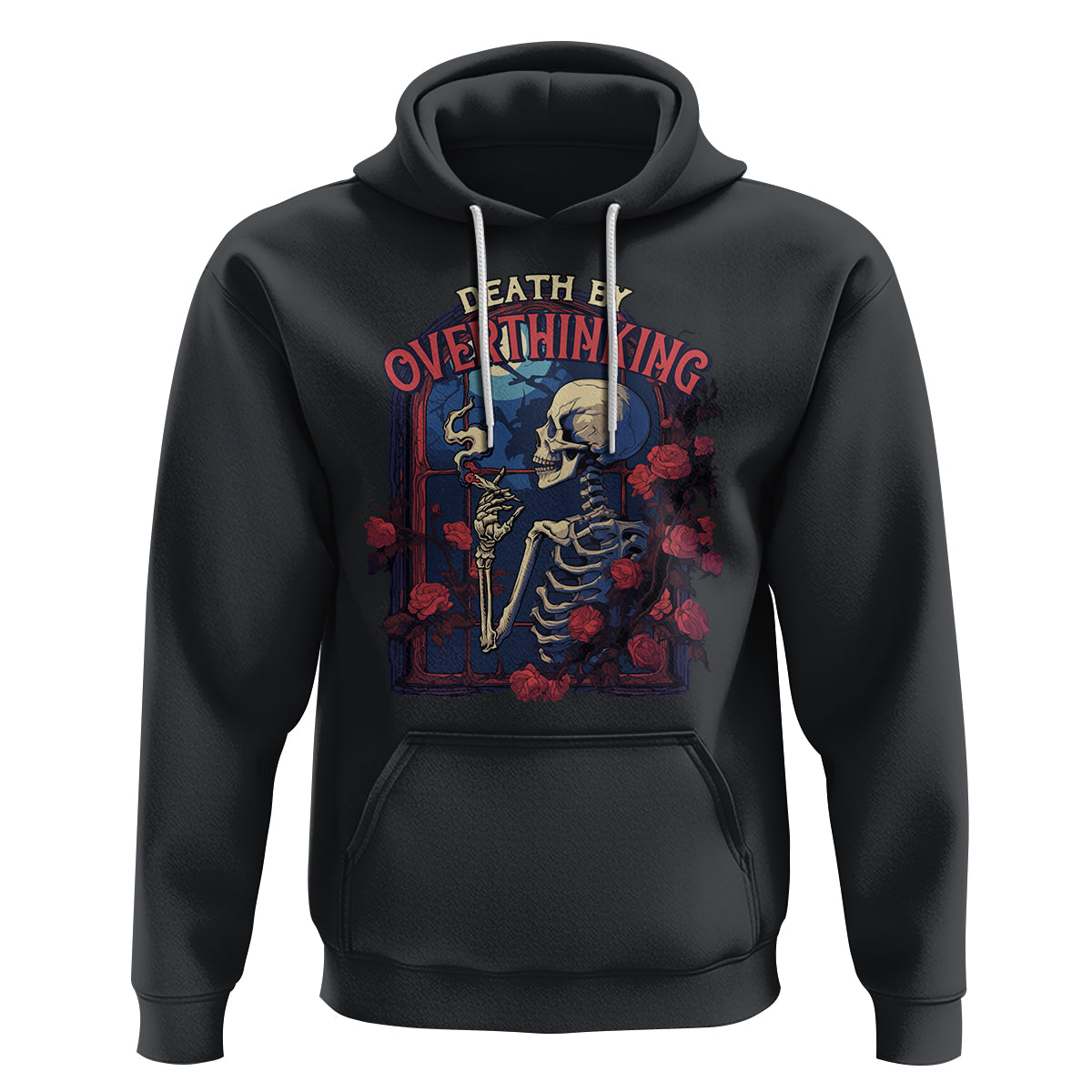 Death By Overthinking Skeleton Smoking Hoodie - Wonder Print Shop