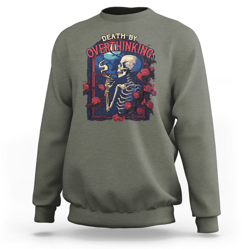 Death By Overthinking Skeleton Smoking Sweatshirt - Wonder Print Shop
