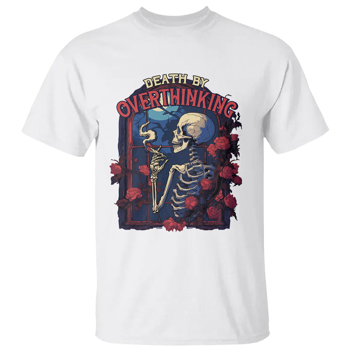 Death By Overthinking Skeleton Smoking T Shirt - Wonder Print Shop