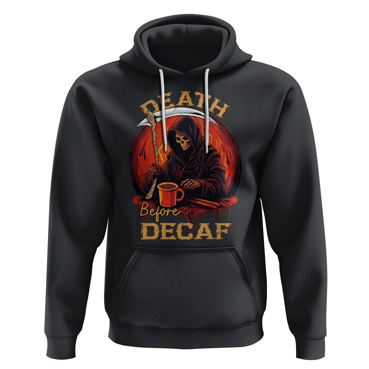 Death Before Decaf Skeleton Caffeine Coffee Drinker Hoodie - Wonder Print Shop