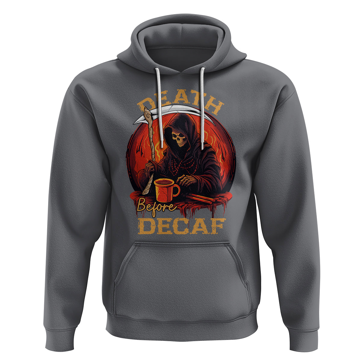 Death Before Decaf Skeleton Caffeine Coffee Drinker Hoodie - Wonder Print Shop