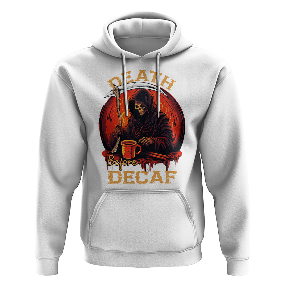Death Before Decaf Skeleton Caffeine Coffee Drinker Hoodie - Wonder Print Shop