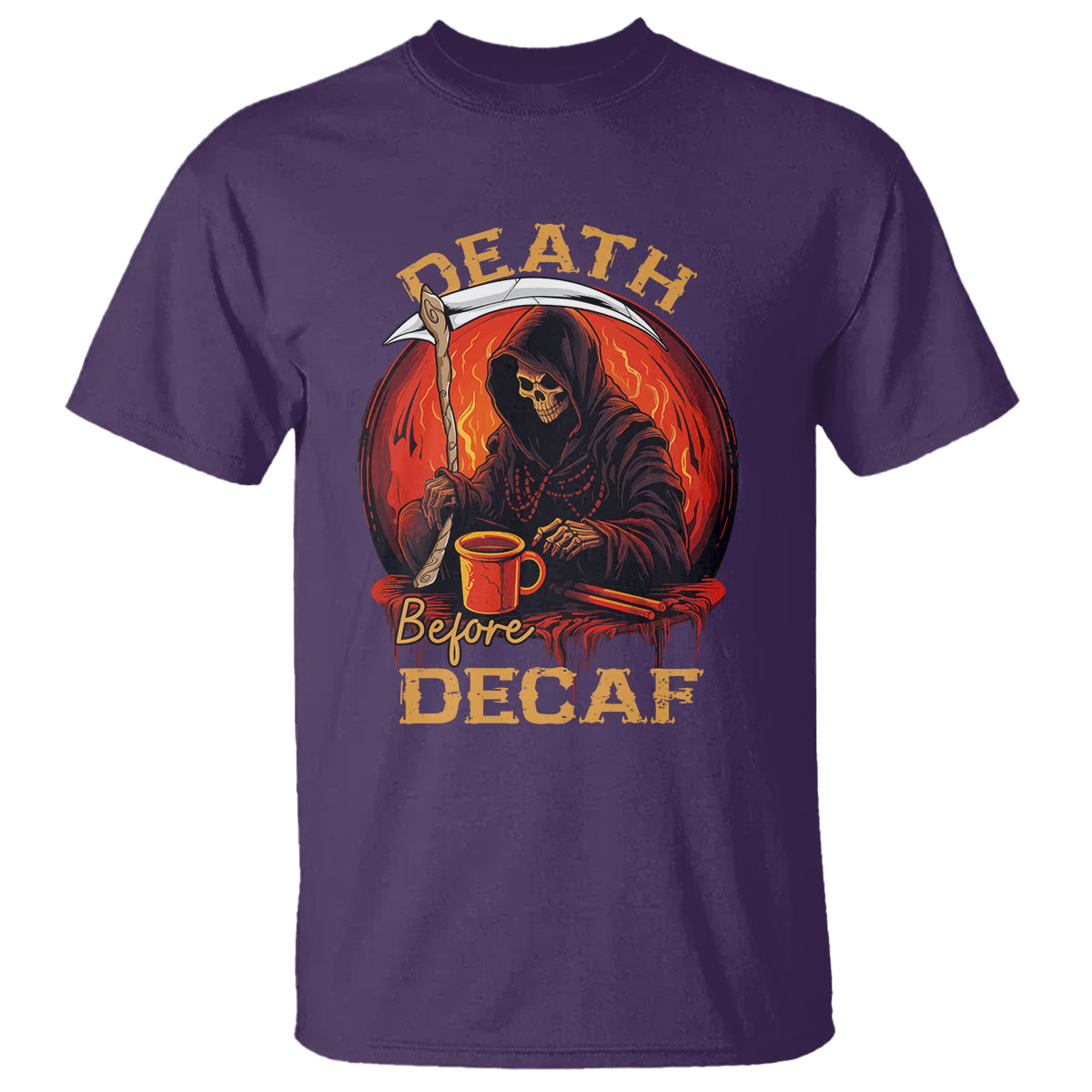 Death Before Decaf Skeleton Caffeine Coffee Drinker T Shirt - Wonder Print Shop