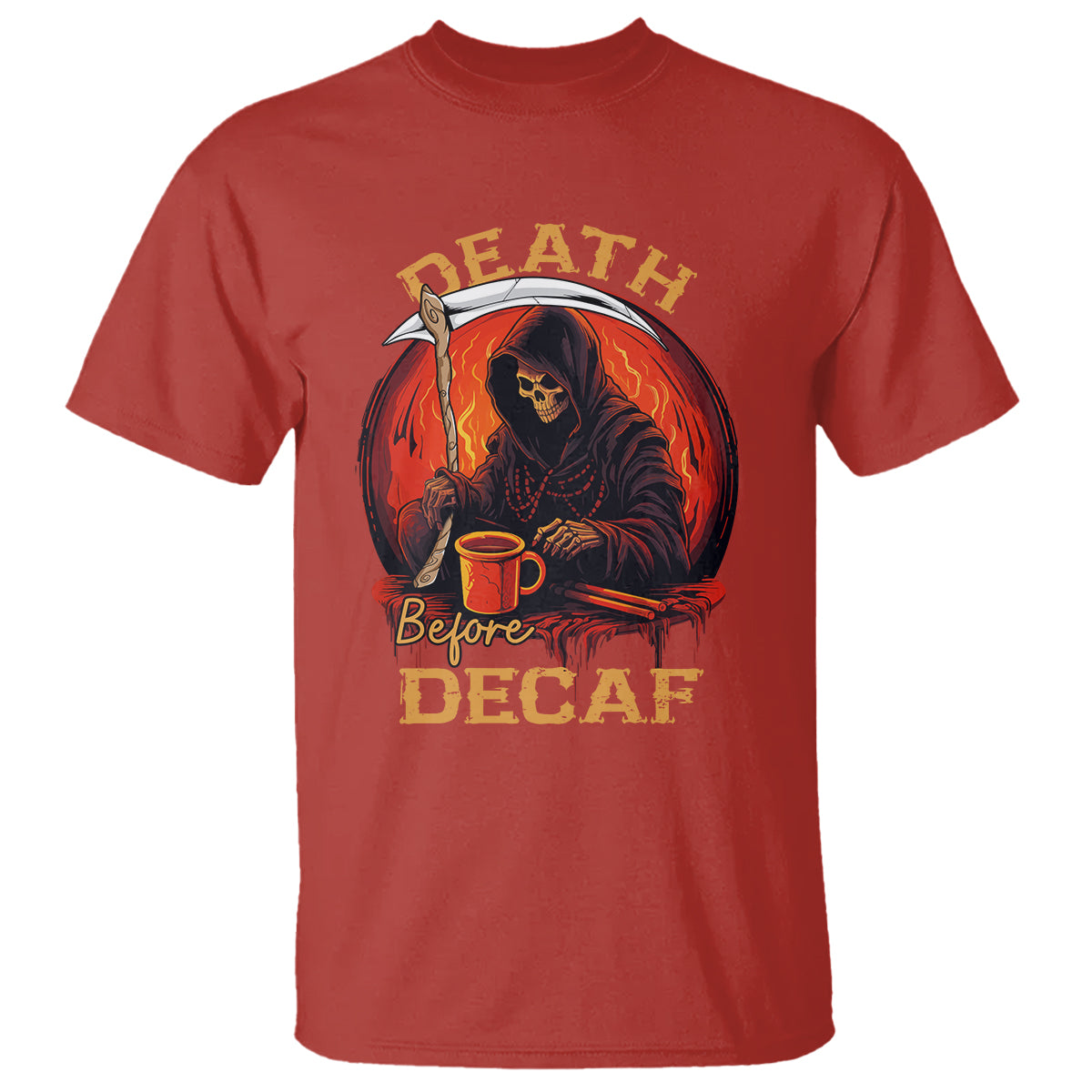 Death Before Decaf Skeleton Caffeine Coffee Drinker T Shirt - Wonder Print Shop