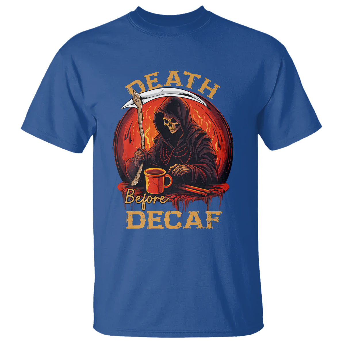 Death Before Decaf Skeleton Caffeine Coffee Drinker T Shirt - Wonder Print Shop