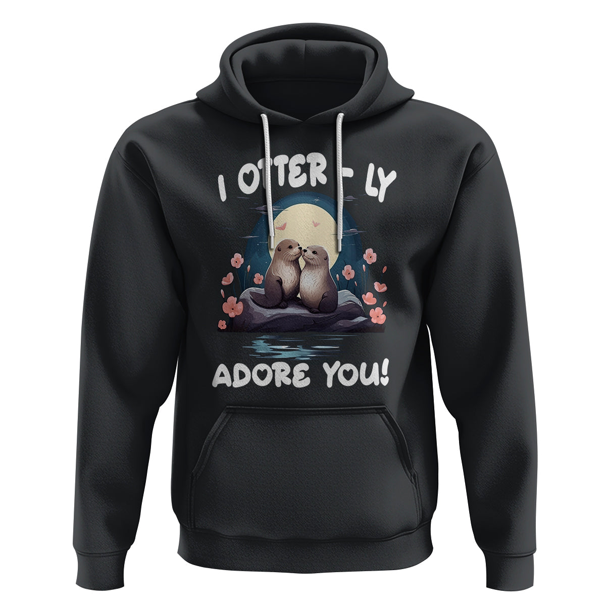 Valentine's Day Hoodie I Otterly Adore You Cute Otter Holding Hand Kisses - Wonder Print Shop