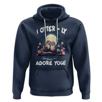 Valentine's Day Hoodie I Otterly Adore You Cute Otter Holding Hand Kisses - Wonder Print Shop