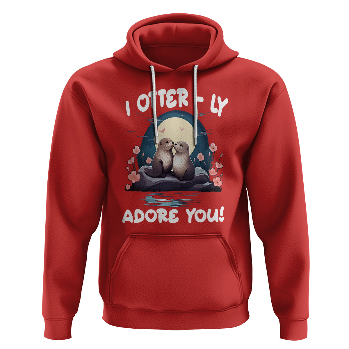 Valentine's Day Hoodie I Otterly Adore You Cute Otter Holding Hand Kisses - Wonder Print Shop