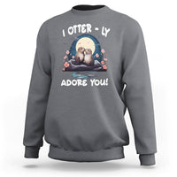 Valentine's Day Sweatshirt I Otterly Adore You Cute Otter Holding Hand Kisses - Wonder Print Shop