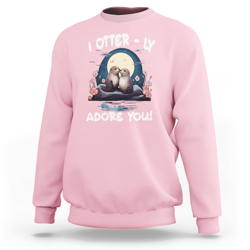 Valentine's Day Sweatshirt I Otterly Adore You Cute Otter Holding Hand Kisses - Wonder Print Shop