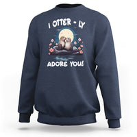 Valentine's Day Sweatshirt I Otterly Adore You Cute Otter Holding Hand Kisses - Wonder Print Shop