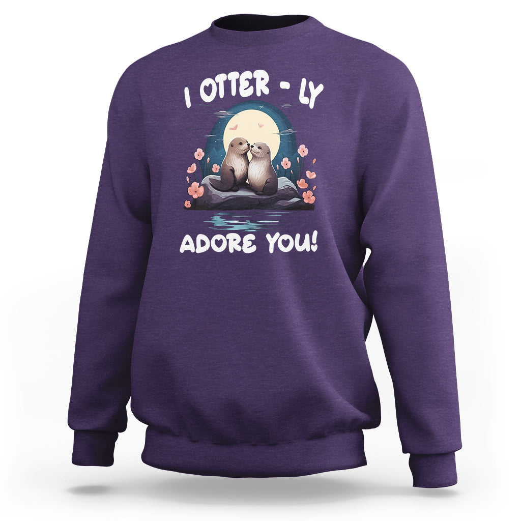 Valentine's Day Sweatshirt I Otterly Adore You Cute Otter Holding Hand Kisses - Wonder Print Shop