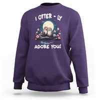 Valentine's Day Sweatshirt I Otterly Adore You Cute Otter Holding Hand Kisses - Wonder Print Shop
