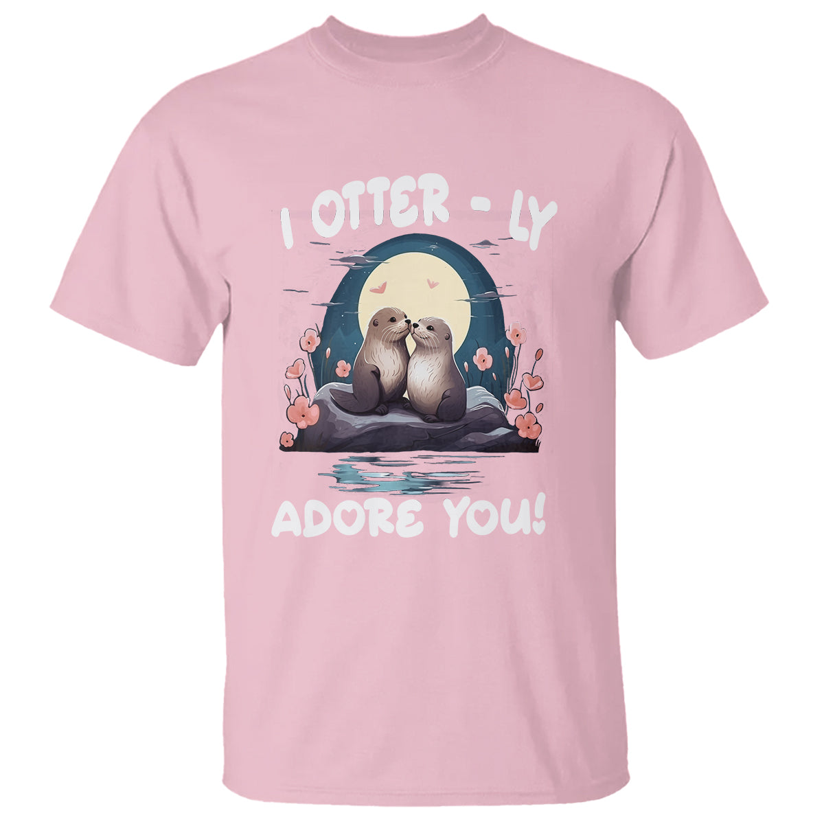 Valentine's Day T Shirt I Otterly Adore You Cute Otter Holding Hand Kisses - Wonder Print Shop