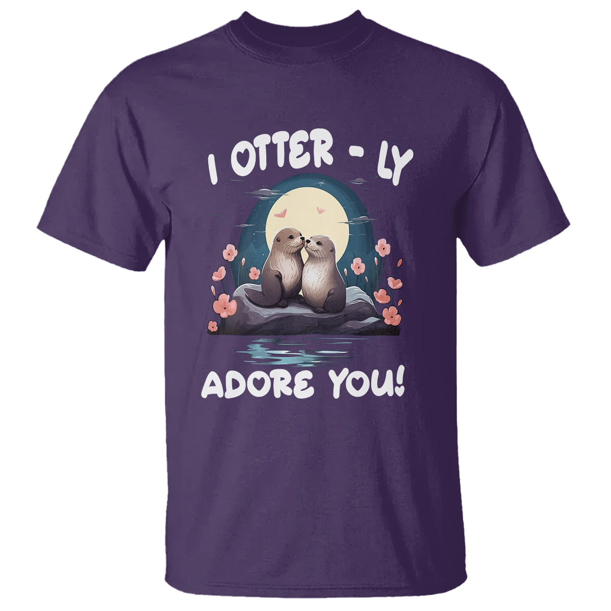 Valentine's Day T Shirt I Otterly Adore You Cute Otter Holding Hand Kisses - Wonder Print Shop