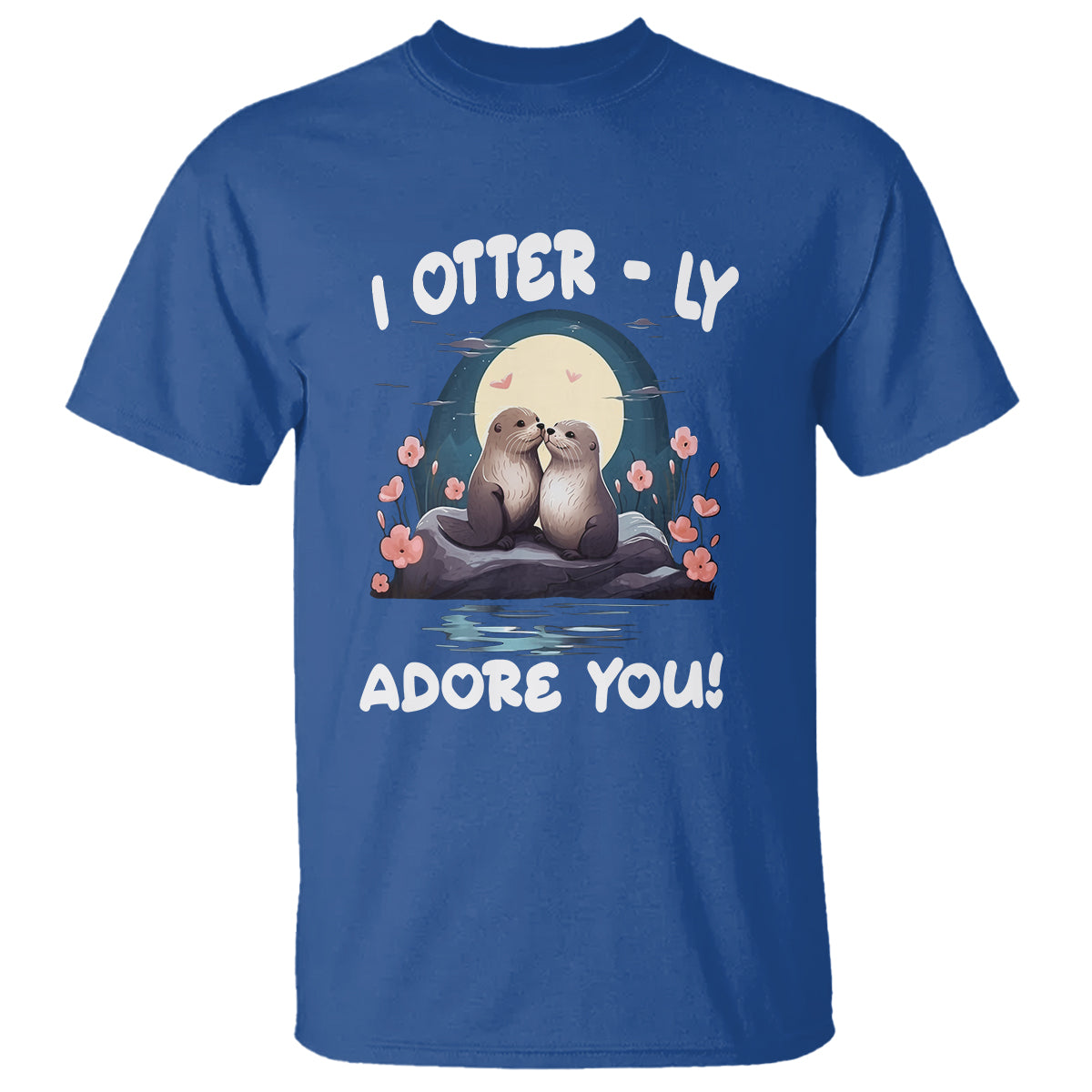 Valentine's Day T Shirt I Otterly Adore You Cute Otter Holding Hand Kisses - Wonder Print Shop