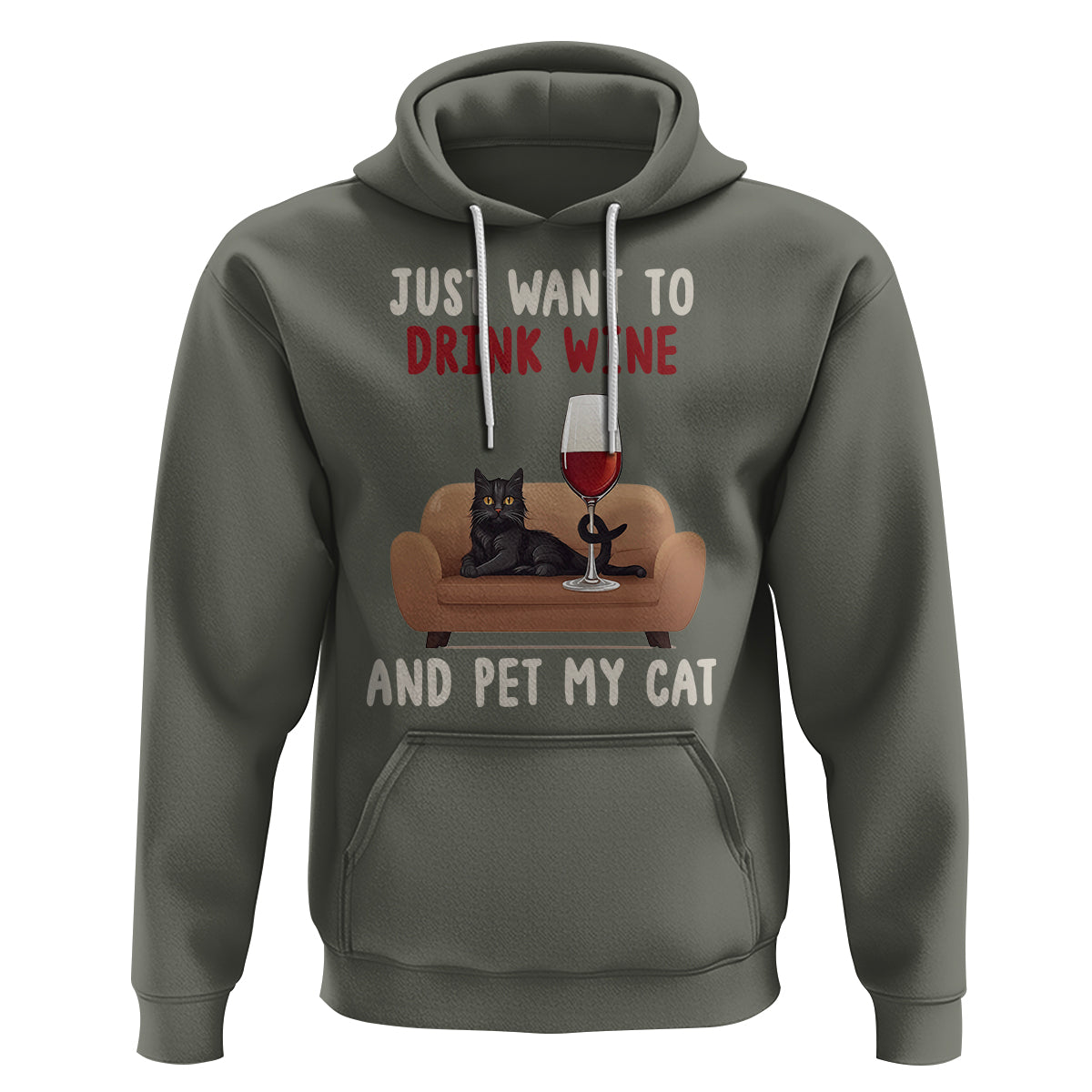 I Just Want to Drink Wine And Pet My Cat Hoodie - Wonder Print Shop