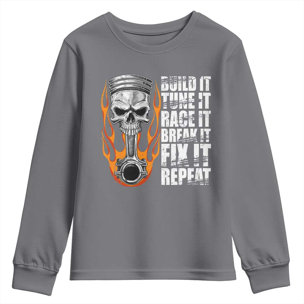 Racing Car Youth Sweatshirt Build It Tune It Race It Break It