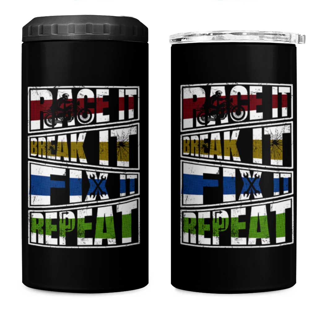 Racing 4 in 1 Can Cooler Tumbler Race It Break It Fix It Repeat Racer