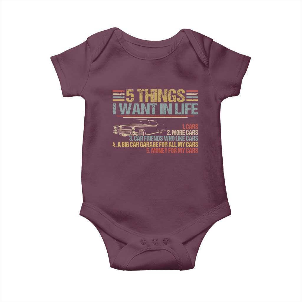 Car Lover Baby Onesie 5 Things I Want In Life Cars More Cars
