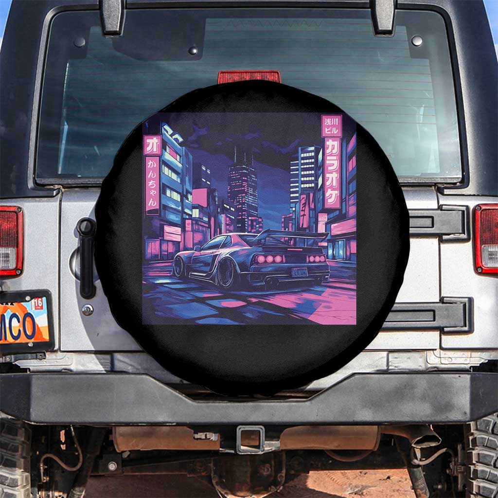 Tokyo Night Drive Spare Tire Cover Retro Futuristic JDM Street Racing Aesthetic
