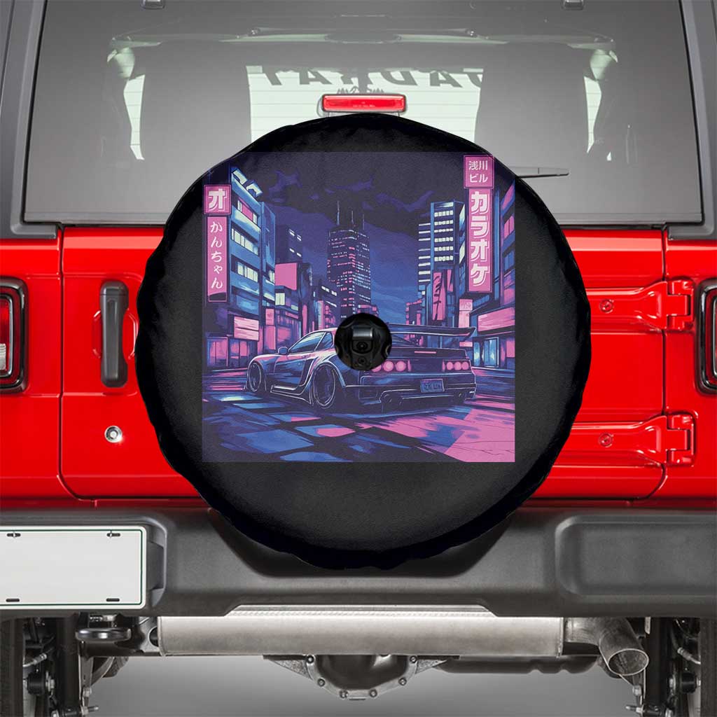 Tokyo Night Drive Spare Tire Cover Retro Futuristic JDM Street Racing Aesthetic